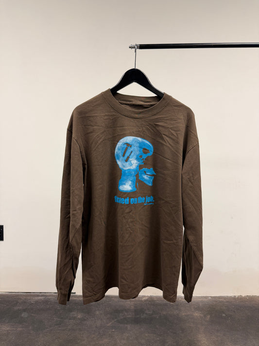 FIXATED ON THE JOB L/S TEE - BROWN (LARGE)