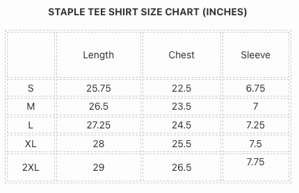 OVERPROMISE TEE size chart